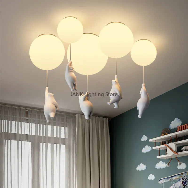 Axyaa Cartoon Balloon Panda Polar Bear Ceiling Light - LED Chandeliers for Kids Bedroom