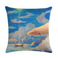Whale Print Linen Pillowcase for Home and Office Decor by Axyaa