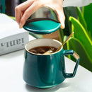 Axyaa European Style Gold Ceramic Coffee Mug with Lid and Spoon