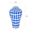 Axyaa Blue Geometric Ceramic Vase with Quilted Pattern and Polka Dots