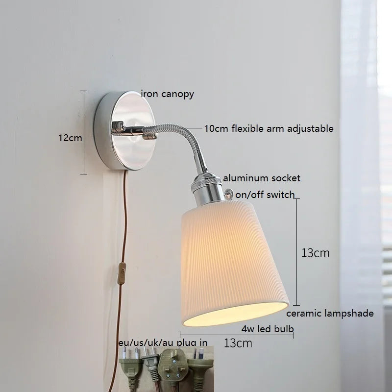 Axyaa Silver Ceramic Wall Sconce LED Lamp for Bedroom and Living Room