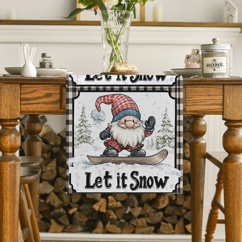 Axyaa Christmas Dwarf Snowflake Table Runner for Kitchen Dining Decor