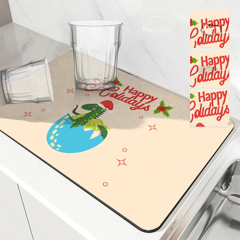 Axyaa Christmas Coffee Drying Mat Set - Absorbent Placemats for Table Cup Drying