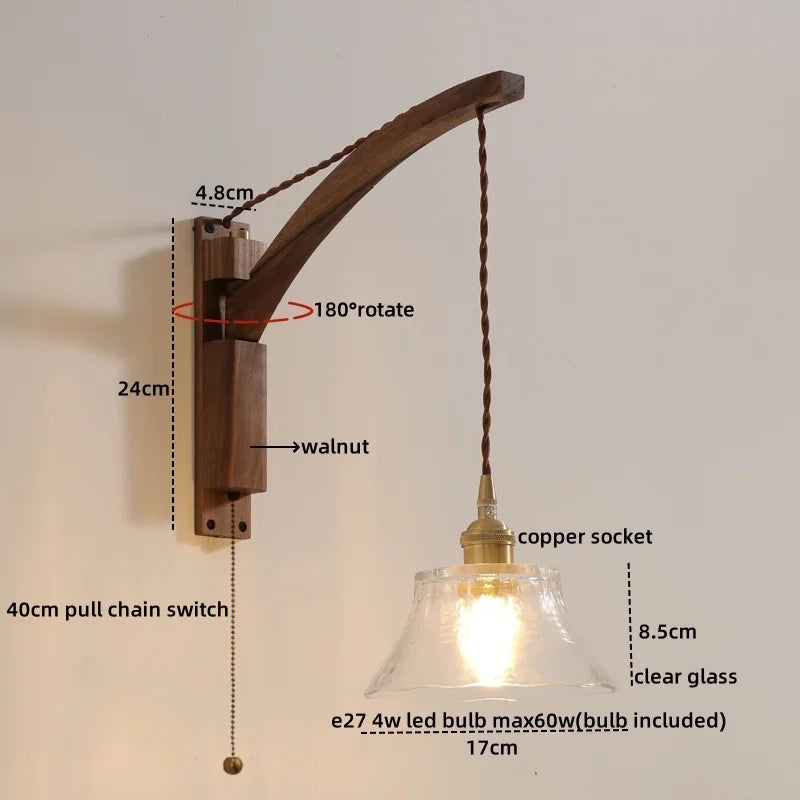 Axyaa Nordic LED Wall Sconce Walnut Copper Stair Light - Modern Home Decor