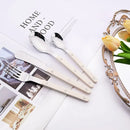 Axyaa Beige Silver Acrylic Handle Cutlery Set Stainless Steel Flatware Mirror Finish