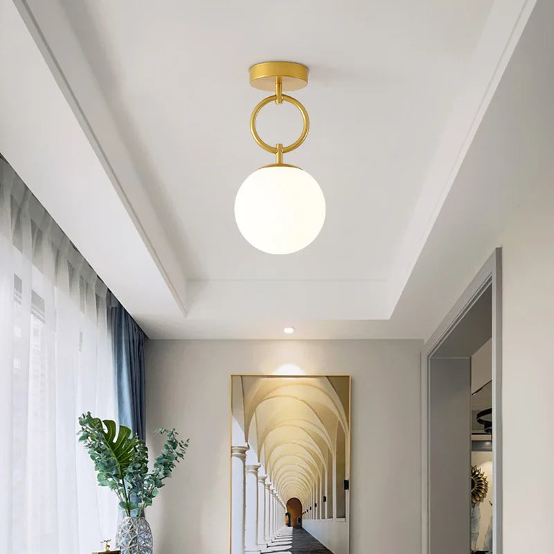 Axyaa Modern Glass Ceiling Lamp: Nordic Black Gold LED Lighting Fixtures for Bedroom & Hallway.
