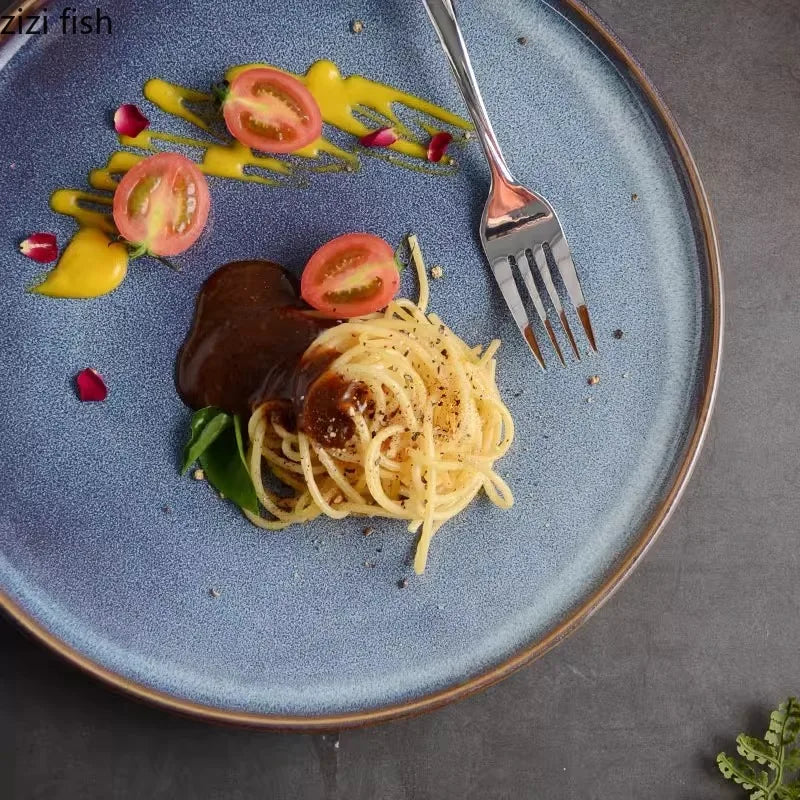 Axya Blue Ceramic Steak Plate - Molecular Cuisine Specialty Tableware