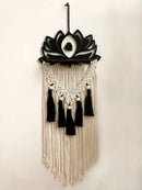 Lotus Macrame Crystal Shelf & Wooden Wall Shelves by Axyaa - Boho Floating Decor