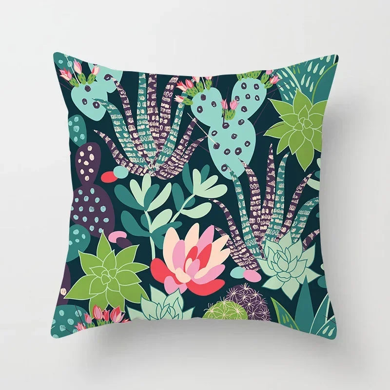 Axyaa Cactus Plants Pattern Cushion Cover Throw Pillow for Sofa Chairs