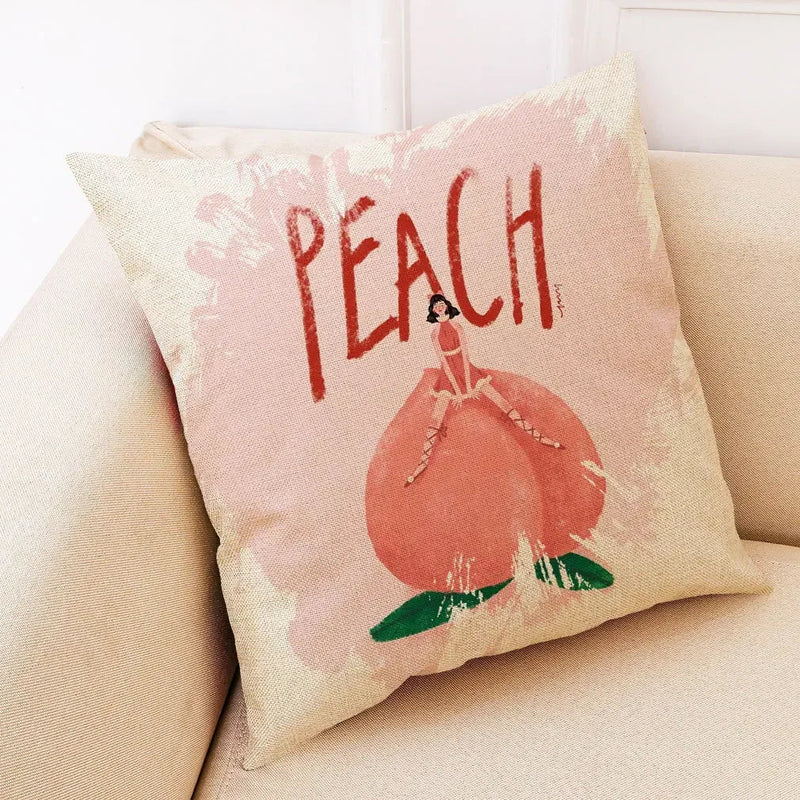 Fruit Girl Print Linen Pillowcase by Axyaa: Office Car Living Room Sofa Decor