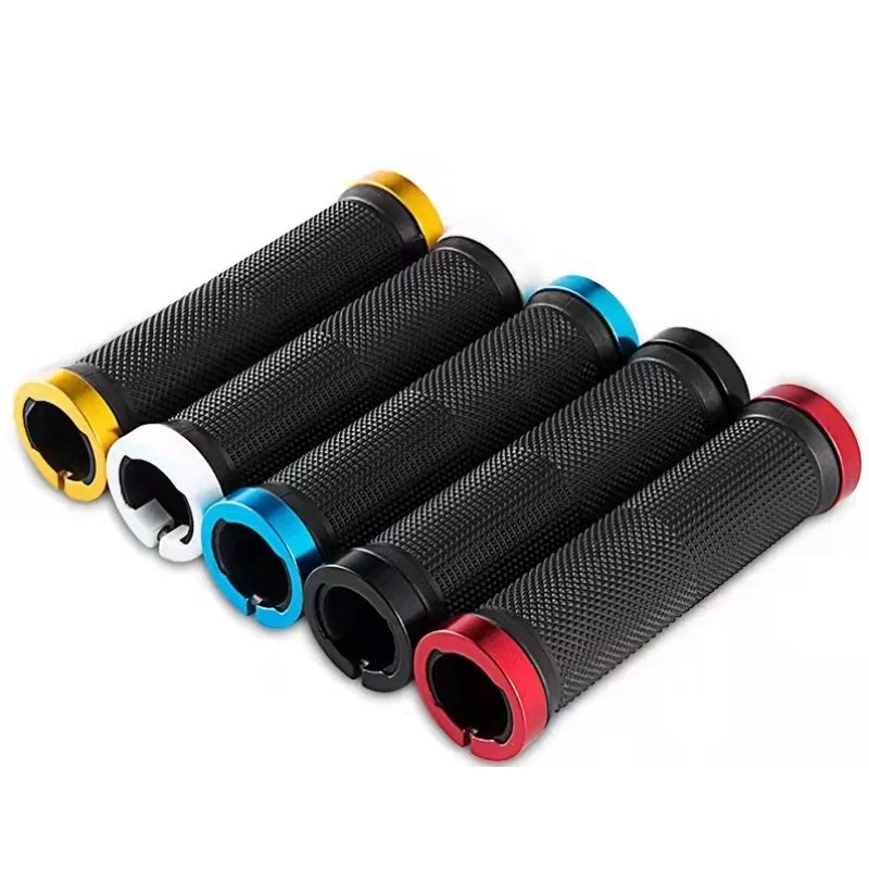 Axyaa Rubber MTB Grips with Alloy Cuffs - Anti-skid Bilateral Lock Handlebar Sleeve