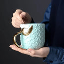 Axyaa Golden Mermaid Tail Ceramic Cup | 400ML Creative Tea Coffee Milk Mug