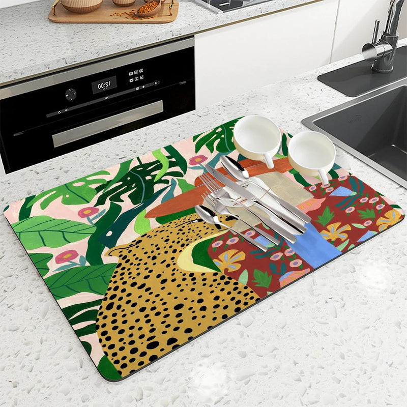Axyaa Tropical Flowers Absorbent Drain Pad for Kitchen and Bathroom