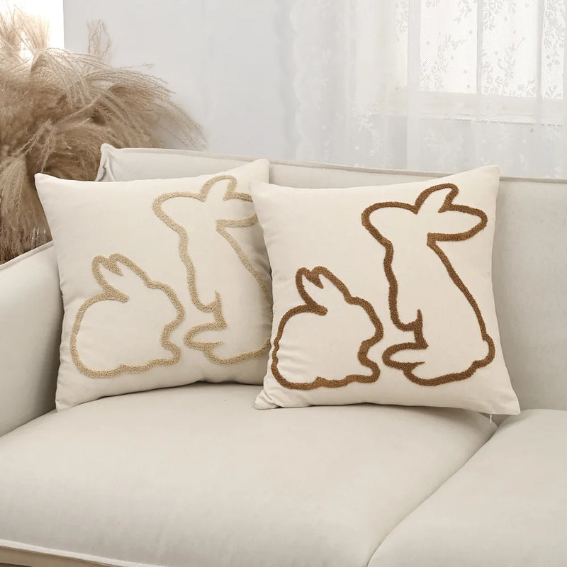 Axyaa Bunny Rabbit Pillow Cover Beige Coffee 45x45cm for Easter Decoration