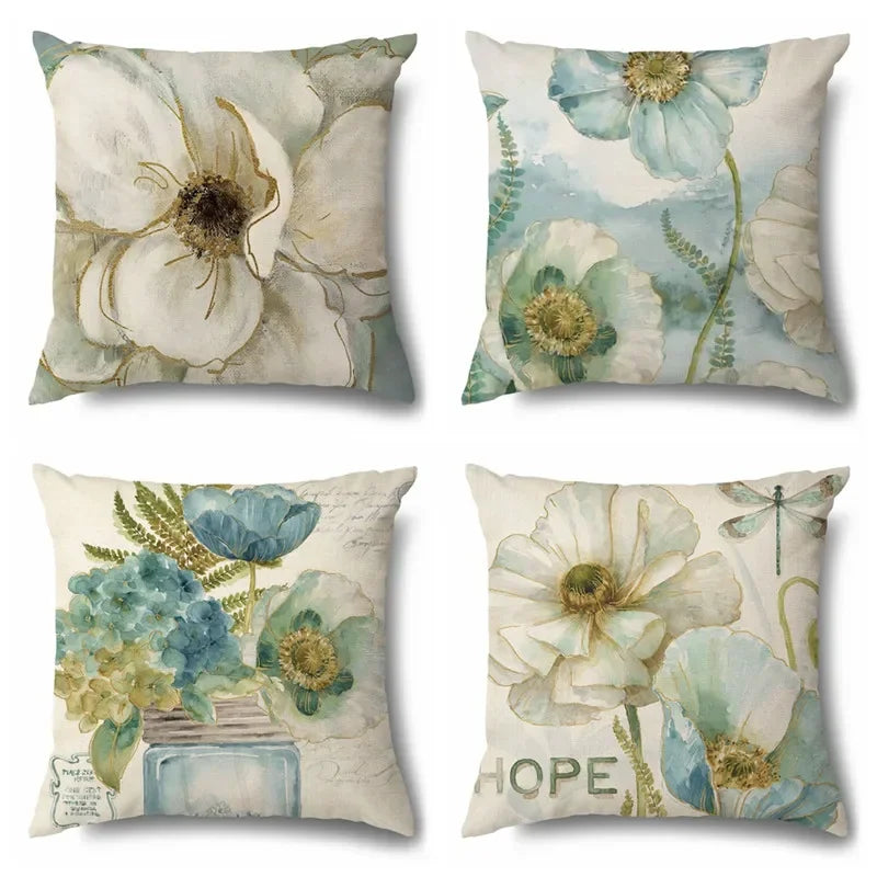 Axyaa Rose Butterfly Print Cotton Linen Pillowcase for Modern Living Room Decor