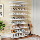 Axyaa 8-Tier Acrylic & Wood Shoe Rack: Modern Organizer Display Shelf for 24-32 Pairs