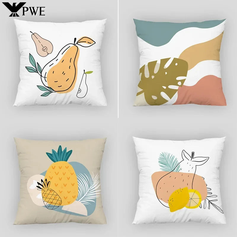 Nordic Fruit Leaf Pillowcase by Axyaa: Modern Abstract Art for Home Living
