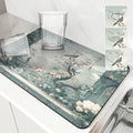 Axyaa Coffee Mat: Absorbent Kitchen Drying Pad with Plants, Birds & Flowers