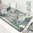 Axyaa Coffee Mat: Absorbent Kitchen Drying Pad with Plants, Birds & Flowers