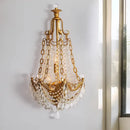 Axyaa Antique Brass Crystal Wall Light Sconce Vintage Metal Retro Style