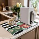 Axyaa Christmas Watercolor Absorbent Draining Mat for Dishes & Bathroom, Rubber Backed