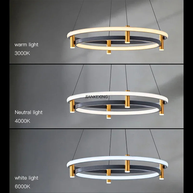 Axyaa Black Ring LED Pendant Lamp for Dining Living Room Kitchen Island, Chandelier Lighting