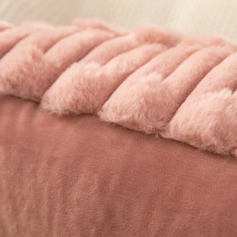 Axyaa Soft Plush Cushion Cover in Pink Ivory for Cozy Home Decor