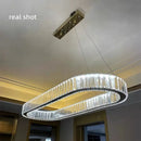 Axyaa Oval Steel Crystal Chandelier Pendant Lights - Dimmable Luxury LED Hang Lamp
