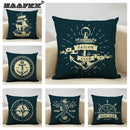 Axyaa Nautical Style Linen Pillow Cover 45x45cm for Living Room Sofa Décor