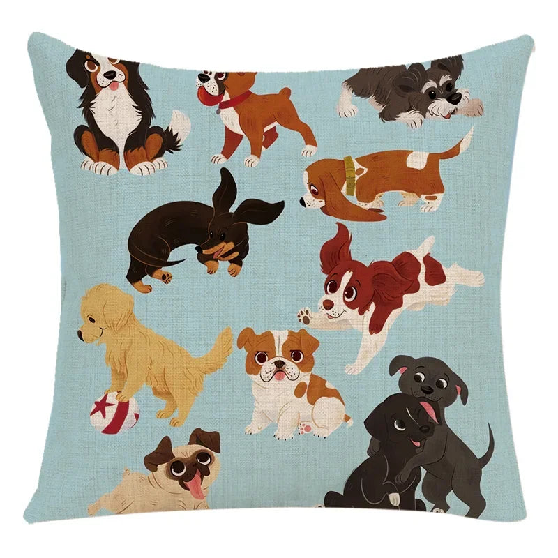 Axyaa Cartoon Animal Linen Throw Pillow Case for Home Living Room Sofa Decor