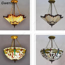 Axyaa Mediterranean Stained Glass Chandelier Pendant Light for Living Room