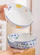 Axyaa 8-inch Baking Bowl Double Ear Tableware Oven Microwave Rice Baking Salad Tray