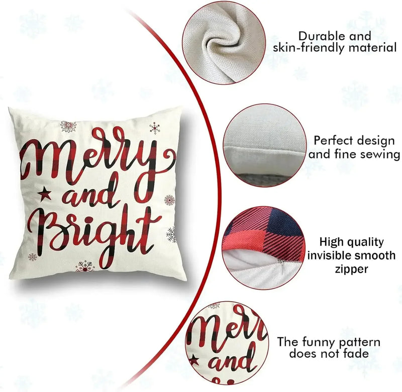 Axyaa Christmas Pillow Covers Set of 4 Buffalo Plaid Black Red 18x18 Inch