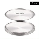 Axyaa Stainless Steel Shallow Tray Round Plate Set of 6
