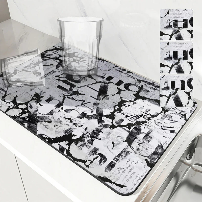 Axyaa Artistic Drying Mat for Kitchen Counter, Non-Slip Absorbent Placemat