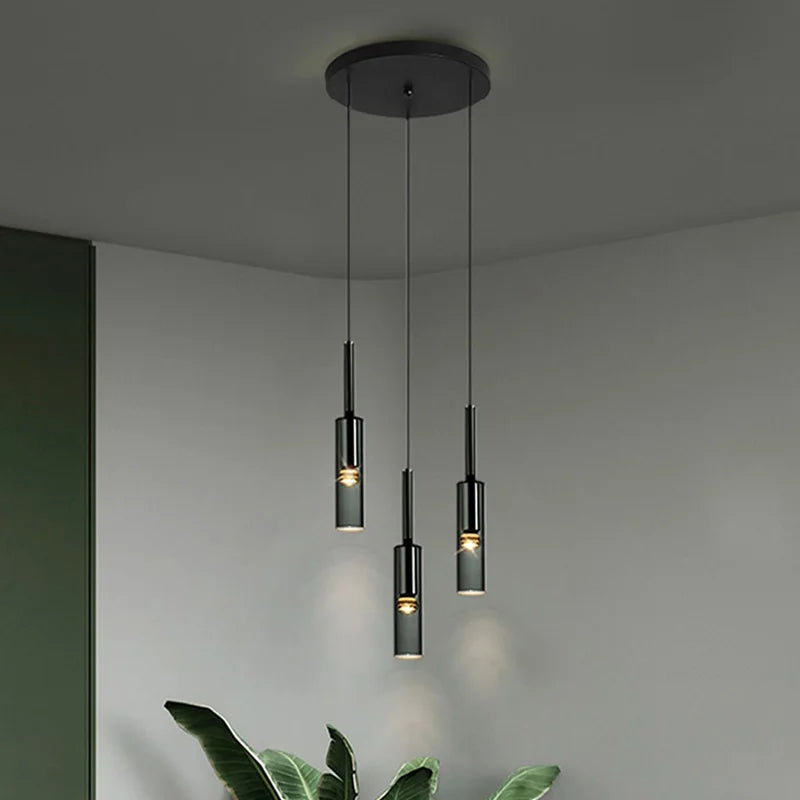 Axyaa Black Glass Chandelier Pendant Light Fixture for Dining Room & Kitchen