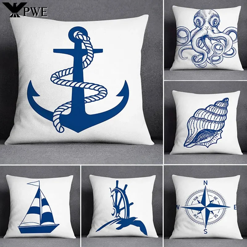 Axyaa Blue Mermaid Sailor Marines Polyester Pillowcase Home Office Decor