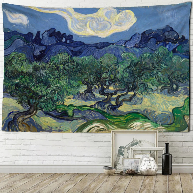 Axyaa Wheat Field Cypress Tapestry Van Gogh Scene Wall Decoration
