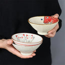 Axya Hand-Painted Bamboo Hat Bowl 5 Inch High Foot Ceramic Bowl