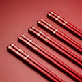 Axyaa Alloy Non-Slip Sushi Chopsticks Set - Black, 5 Pair Reusable Tableware Gift Japan Home