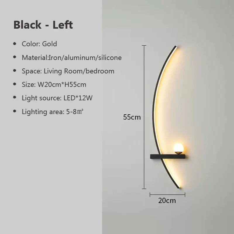 Axyaa Black Gold LED Wall Sconce for Bedroom Study Indoor Lighting