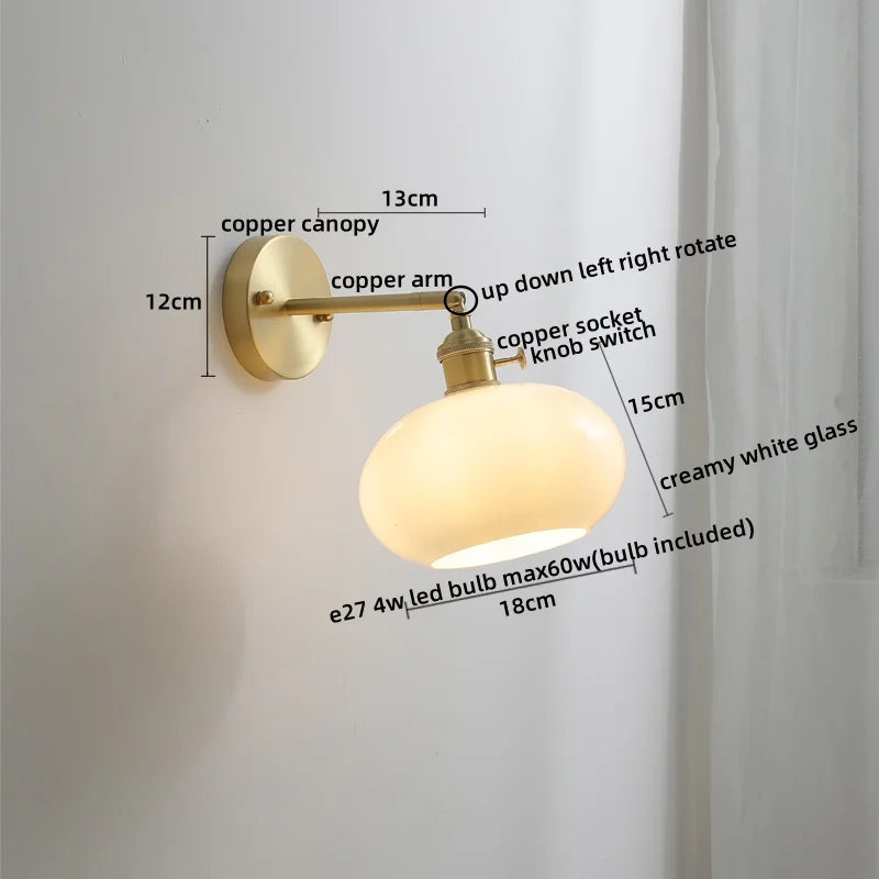 Axyaa Glass Copper LED Wall Lamp with Knob Switch for Modern Home Decor