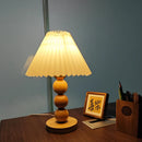 Axyaa Vintage Wooden Table Lamp with Pleated Shade and LED Bulb