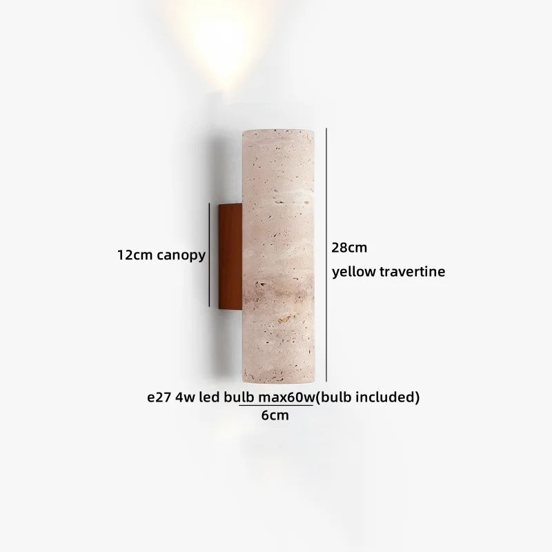 Axyaa White Glass Ball LED Wall Lamp Yellow Travertine Modern Bathroom Mirror Light