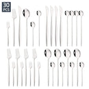 Axyaa 30-Piece Silver Mirror Cutlery Set Stainless Steel Dinnerware & Flatware