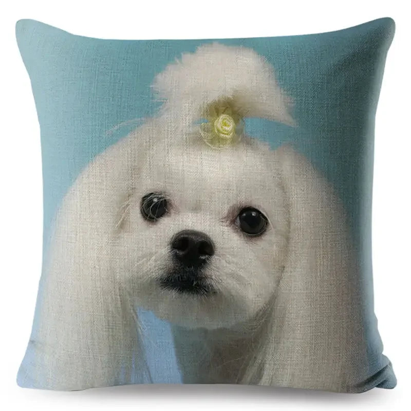 Maltese Dog Pillow Cover by Axyaa - Decorative Cushion Case for Home and Car