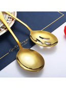 Axyaa Gold Stainless Steel Cutlery Set - 8pcs Buffet Utensils and Food Tongs