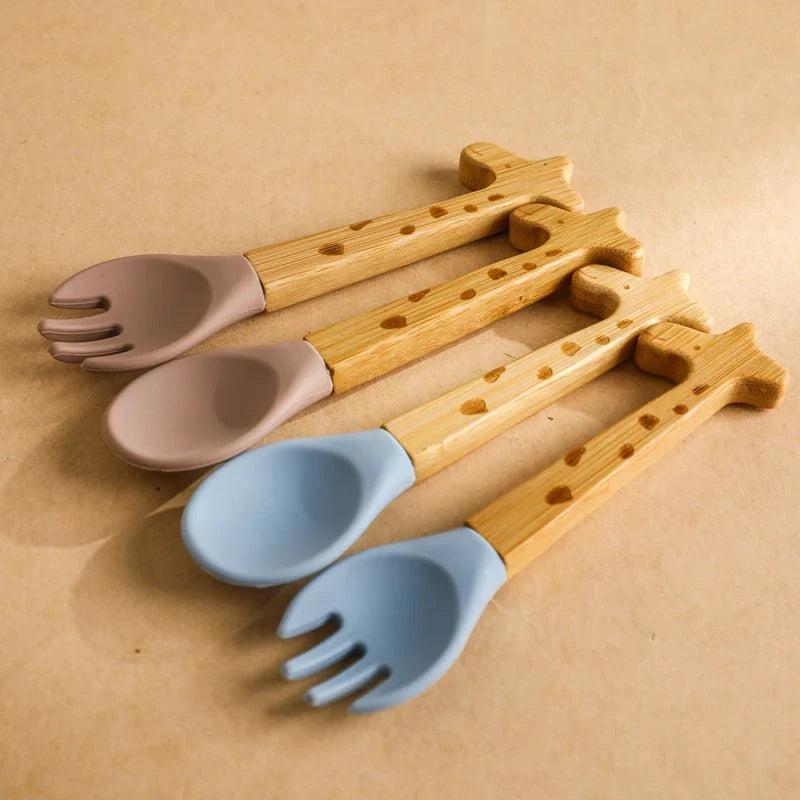 Axya Baby Silicone Wood Handle Utensils Set