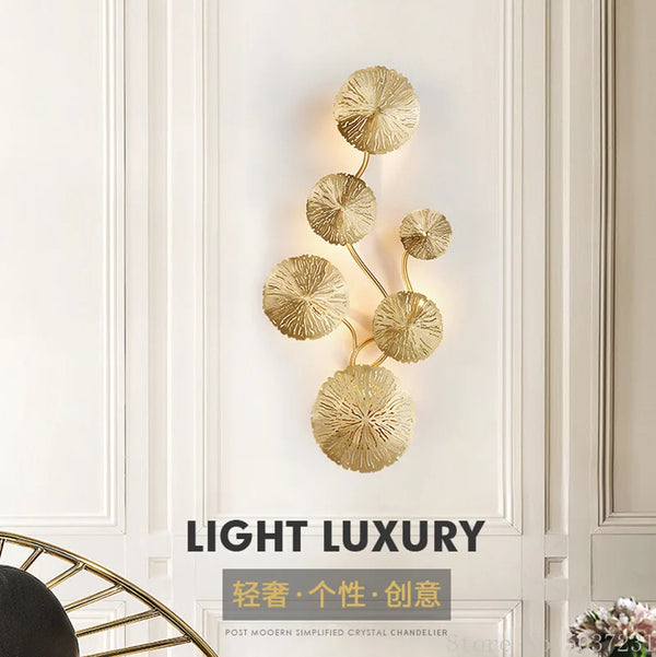 Axyaa Nordic Copper Lotus Leaf Wall Lamp Gold Sconce with G9 LED