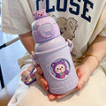 Axyaa Kids Stainless Steel Straw Water Cup - Cute Animal Doll Design